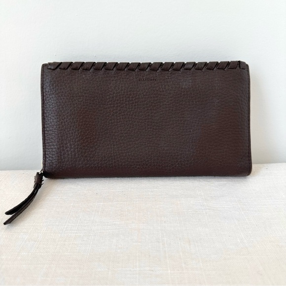 All Saints Handbags - All Saints 100% Cows Leather Wallet Card Holder Clutch Warm Black Brown